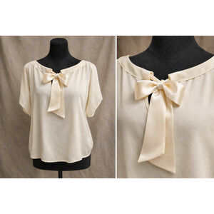 Unbranded Coquette Bow Blouse Cream Satin Feminine Soft Girl Romantic Top XL